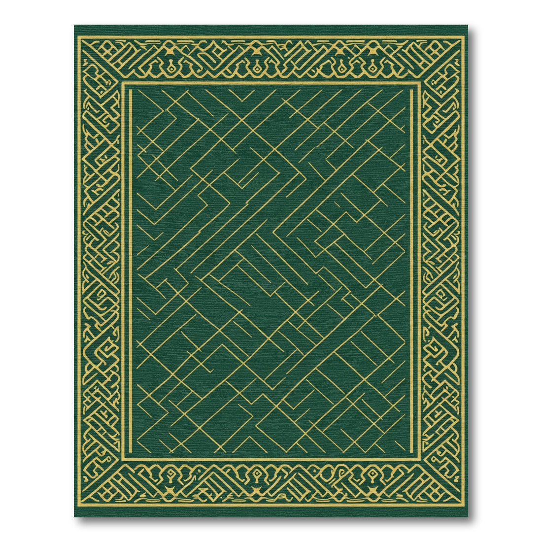 Emerald Gold Geometric Border Abstract Rug