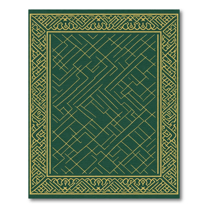 Emerald Gold Geometric Border Abstract Rug