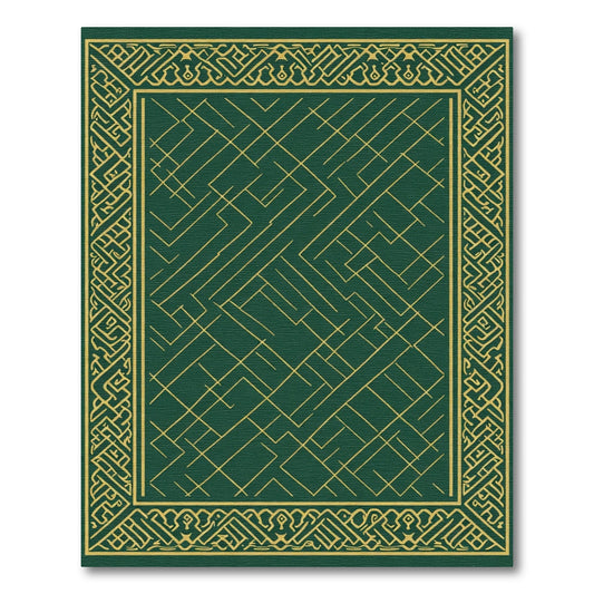 Emerald Gold Geometric Border Abstract Rug
