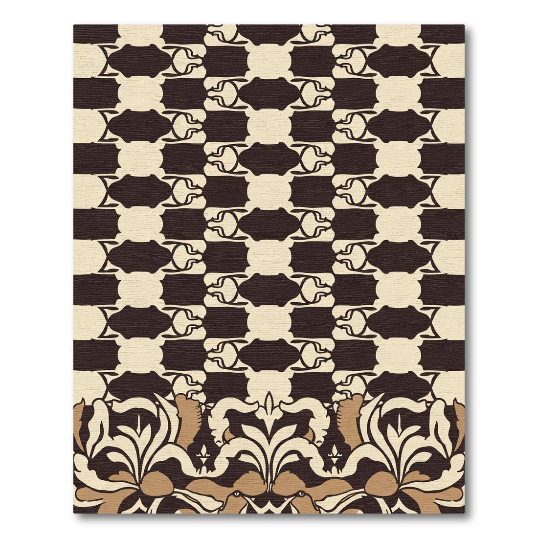 Black Beige Repeating Abstract Floral Rug