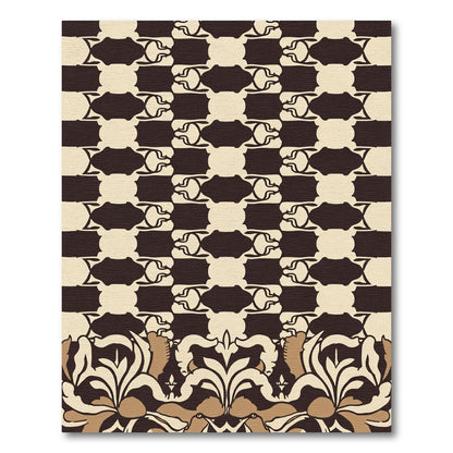 Black Beige Repeating Abstract Floral Rug