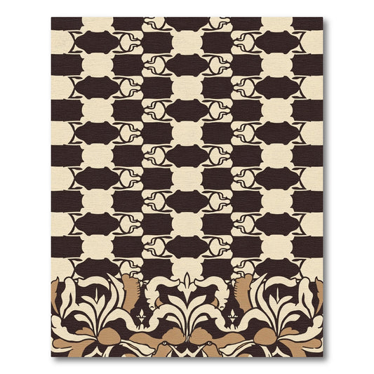 Black Beige Repeating Abstract Floral Rug