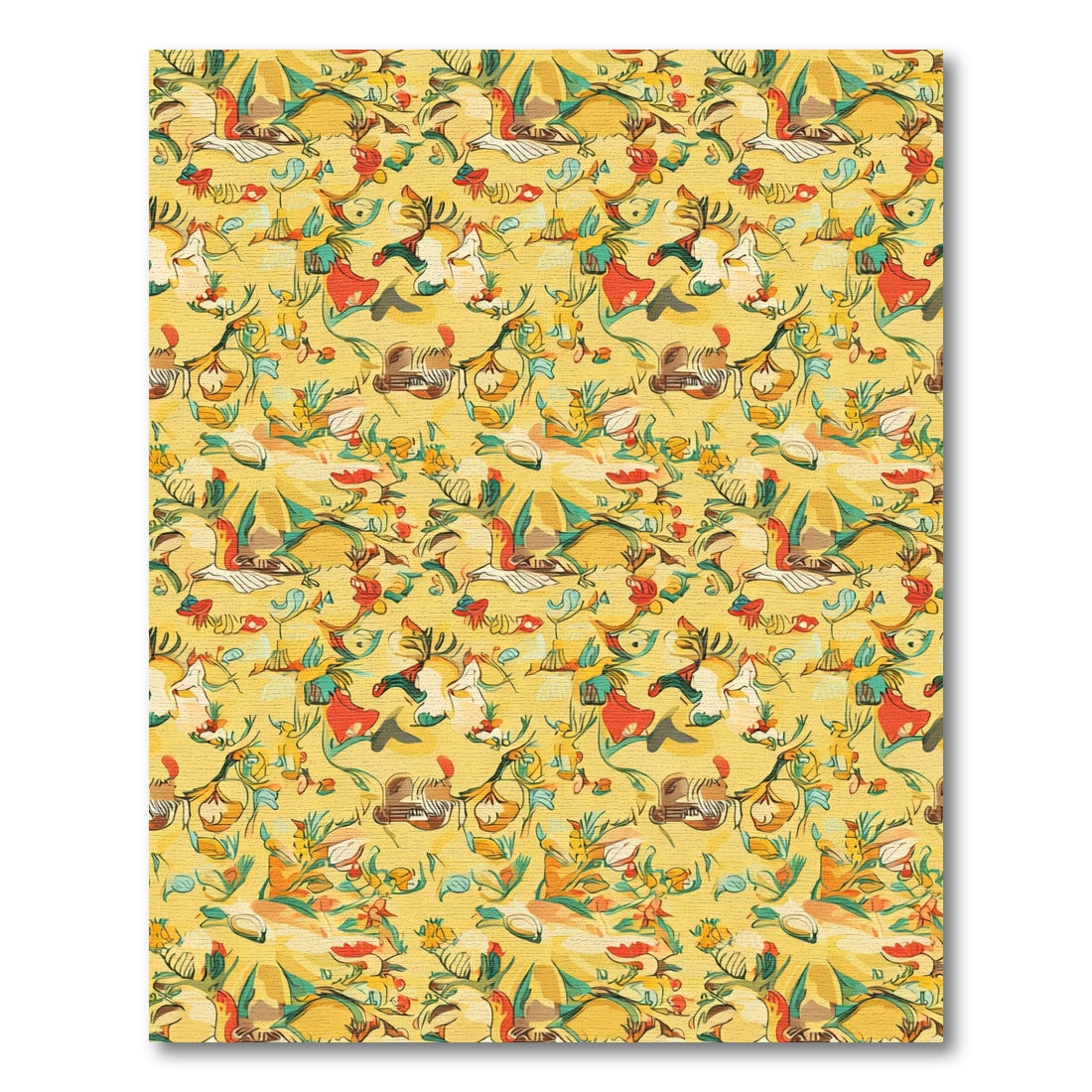 Golden Yellow Whimsical Floral Garden Rug