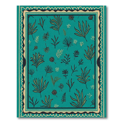 Teal Tropical Leaf Medallion Border Rug