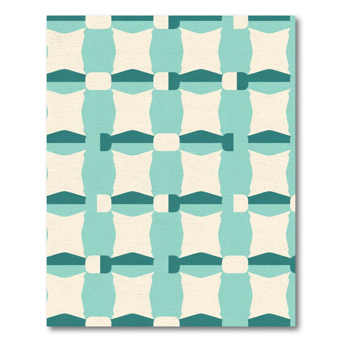 Teal Off White Geometric Grid Rug