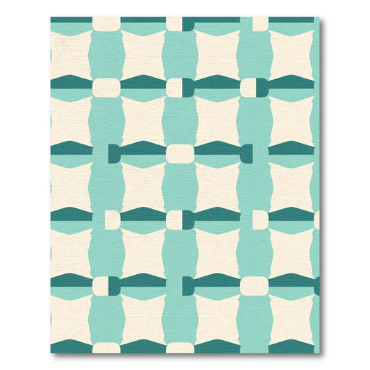 Teal Off White Geometric Grid Rug