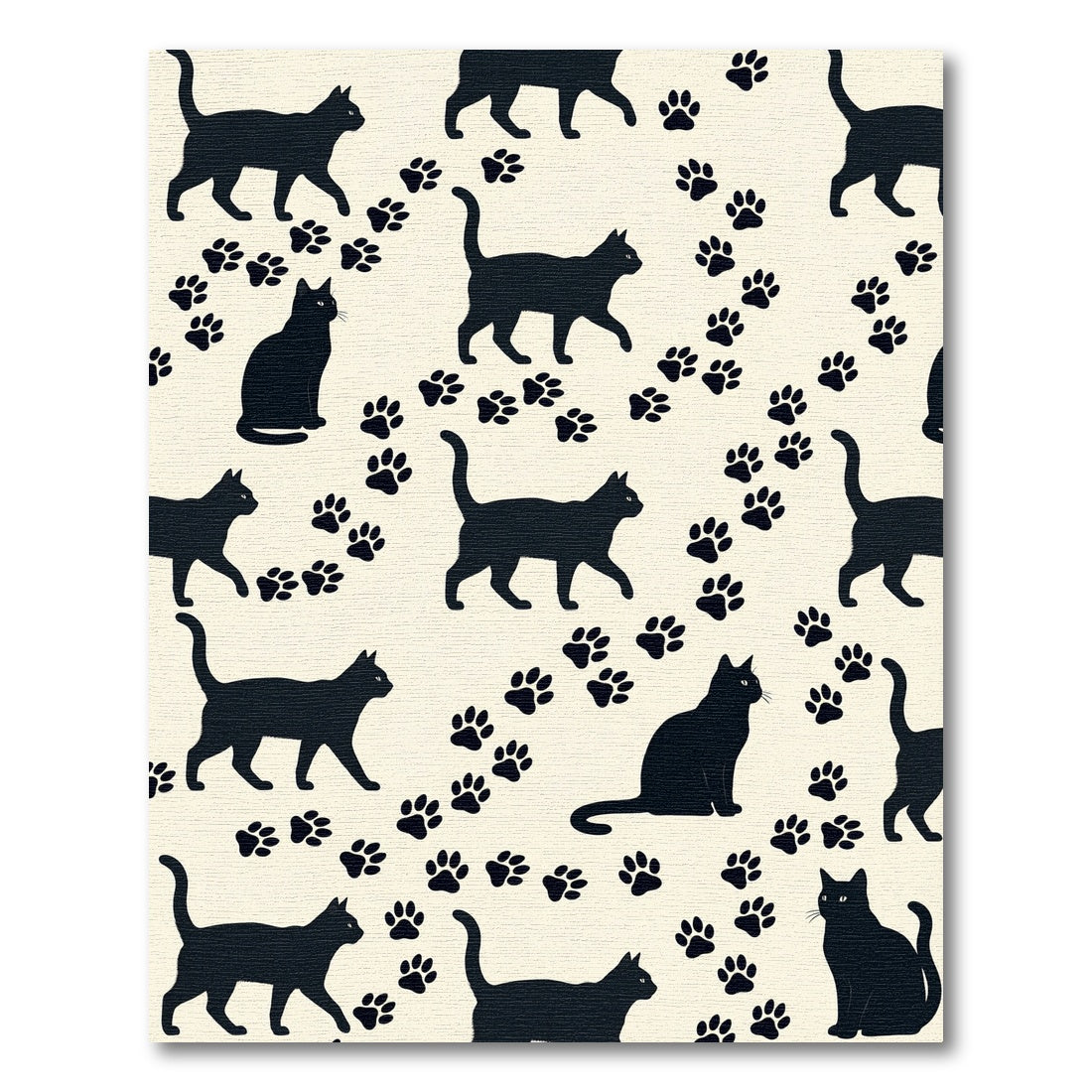 Minimalist Black Cat and Paw Silhouette Rug