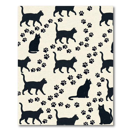 Minimalist Black Cat and Paw Silhouette Rug