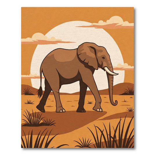 Brown Elephant Safari Sunset Scene Rug