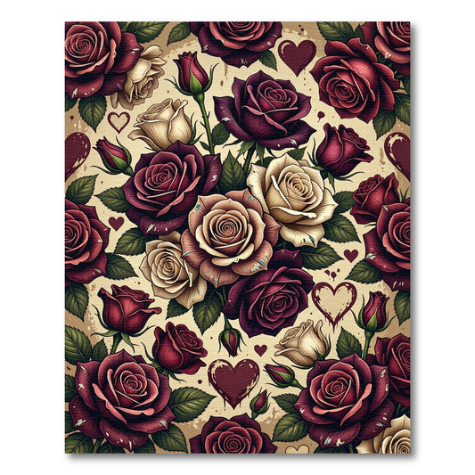 Romantic Crimson Rose Bouquet with Hearts Rug
