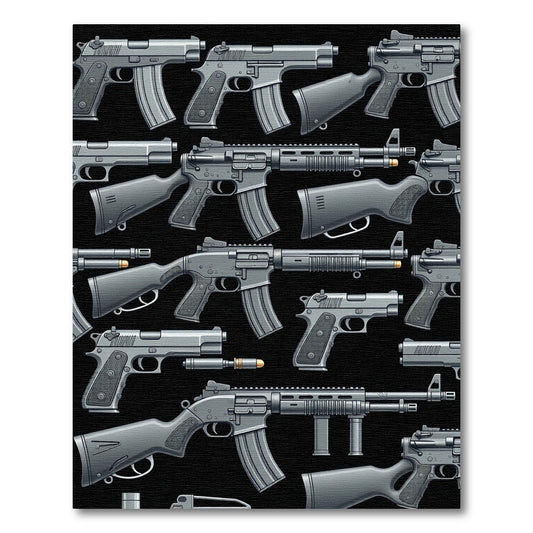 Industrial Monochrome Tactical Firearm Composition Rug