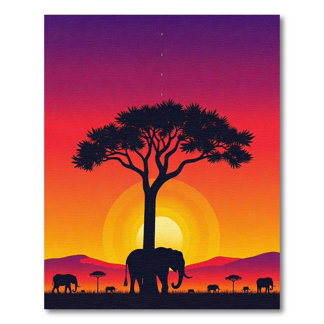 Sunset Savannah Elephant Acacia Tree Silhouette Rug