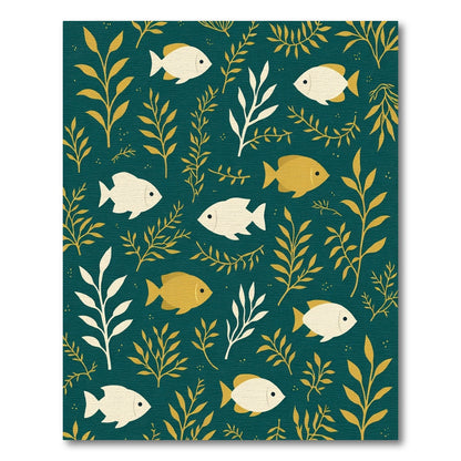 Golden Fish Aquatic Woodland Scene Rug