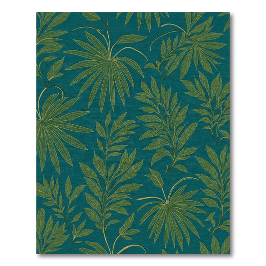 Dark Teal Tropical Leaf Rug