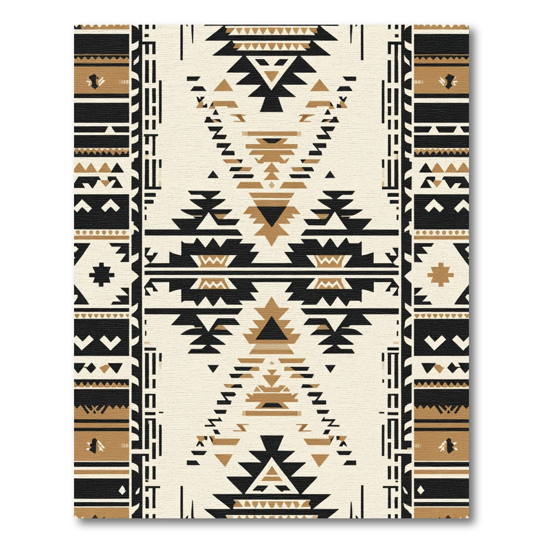 Striped Black Golden Geometric Southwest Art Rug