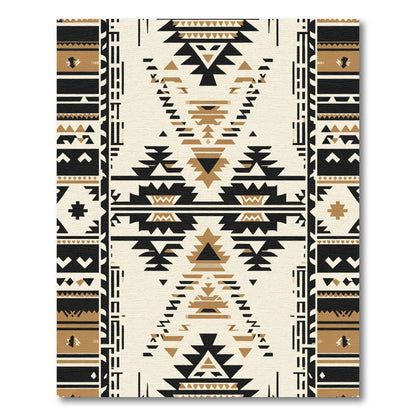 Striped Black Golden Geometric Southwest Art Rug
