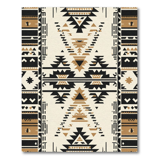 Striped Black Golden Geometric Southwest Art Rug