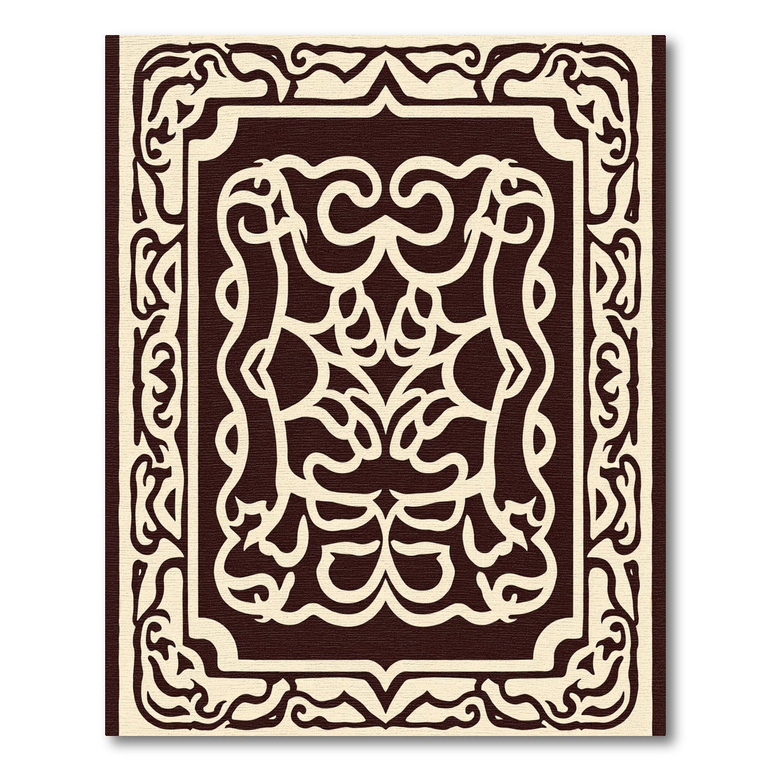 Ornate Ivory Black Arabesque Scroll Rug