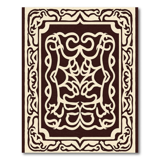 Ornate Ivory Black Arabesque Scroll Rug