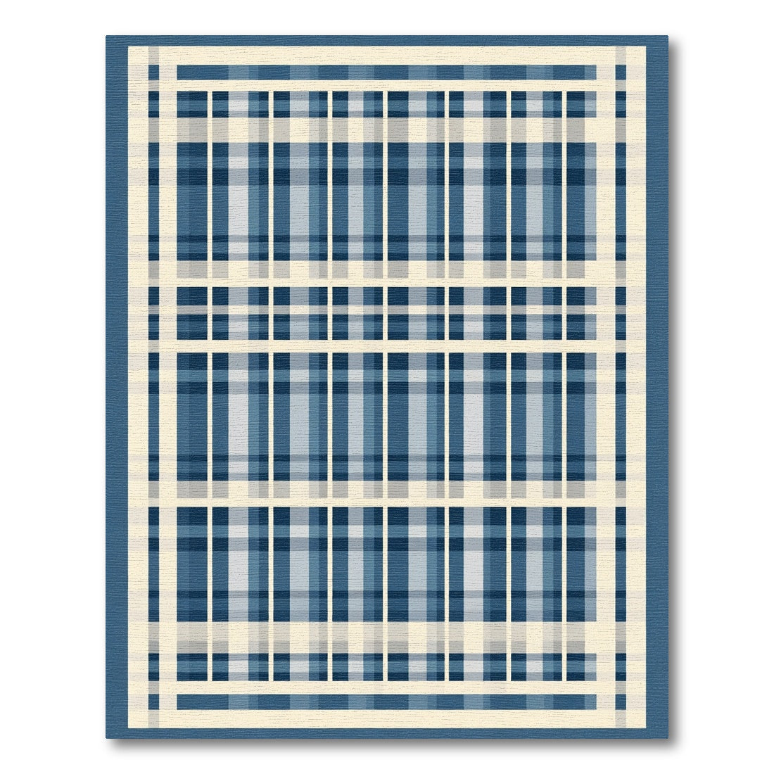 Contemporary Blue Cream Plaid Grid Rug