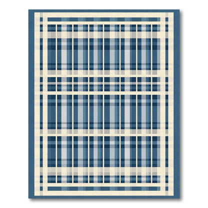 Contemporary Blue Cream Plaid Grid Rug