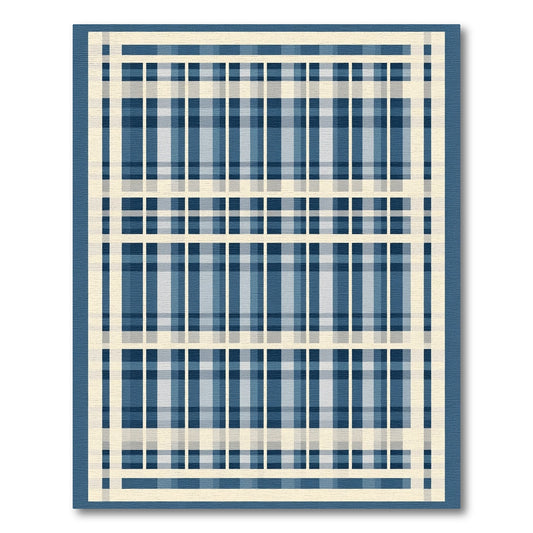 Contemporary Blue Cream Plaid Grid Rug