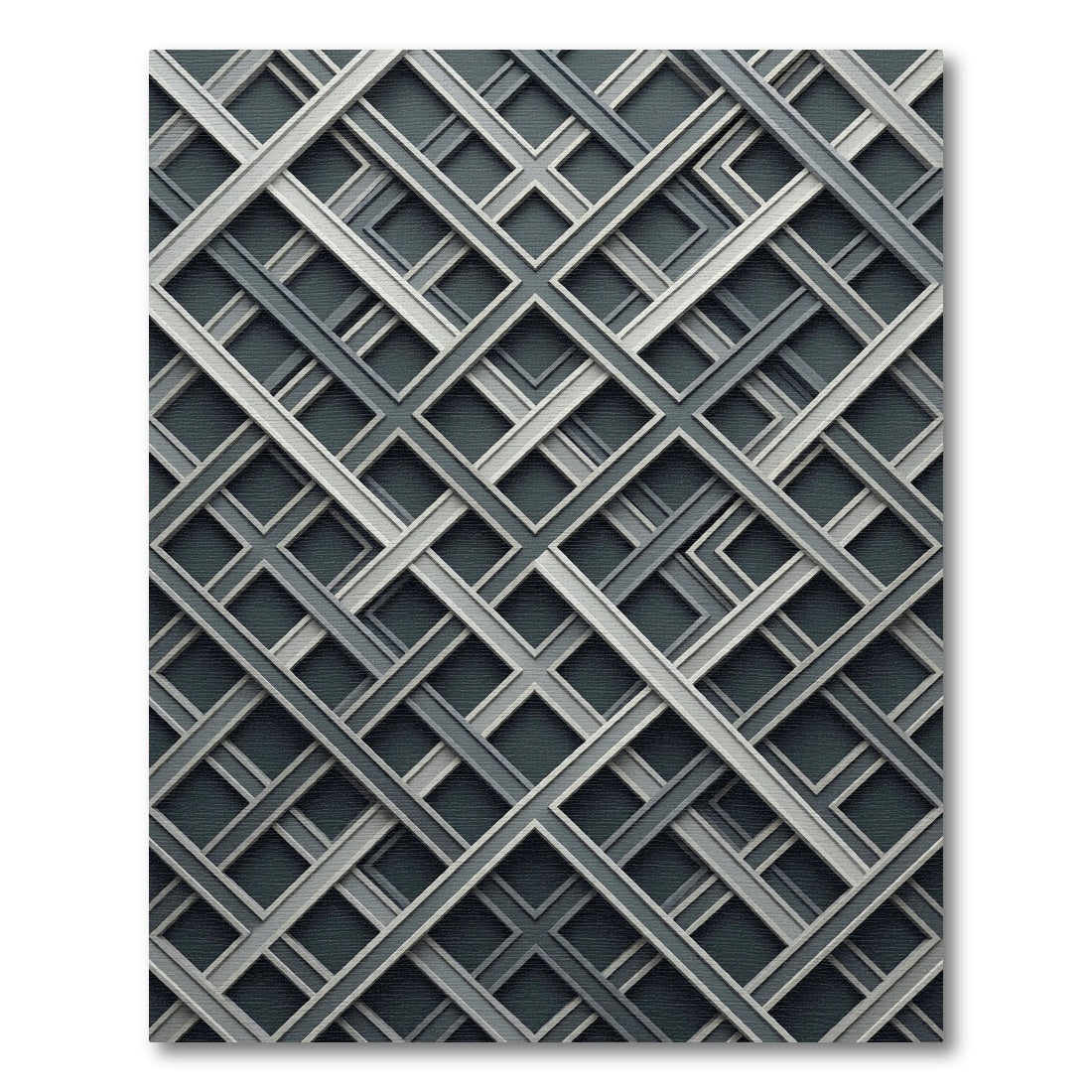 Monochrome Geometric Interwoven Grid Layered Art Rug