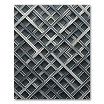 Monochrome Geometric Interwoven Grid Layered Art Rug