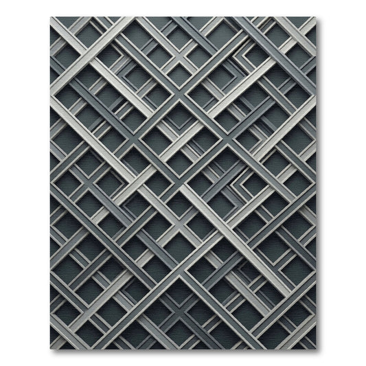 Monochrome Geometric Interwoven Grid Layered Art Rug