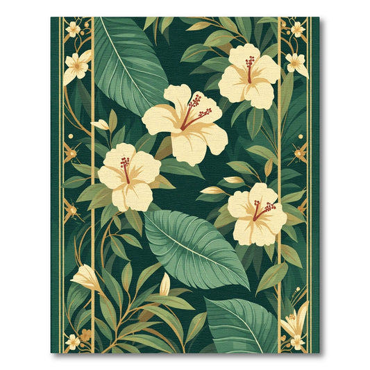 Cream Hibiscus Tropical Jungle Border Rug