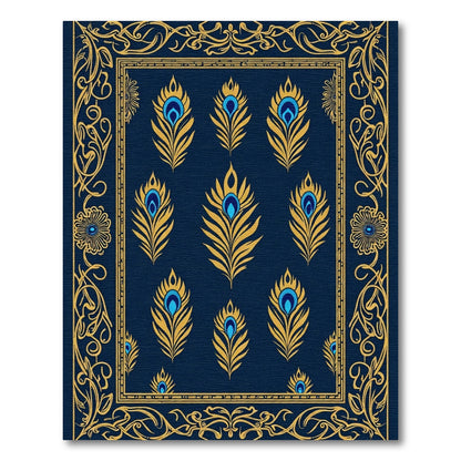 Deep Blue Golden Feather Art Nouveau Rug
