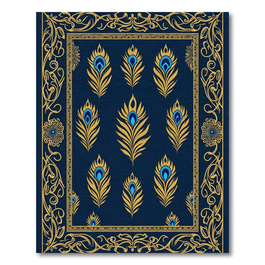 Deep Blue Golden Feather Art Nouveau Rug