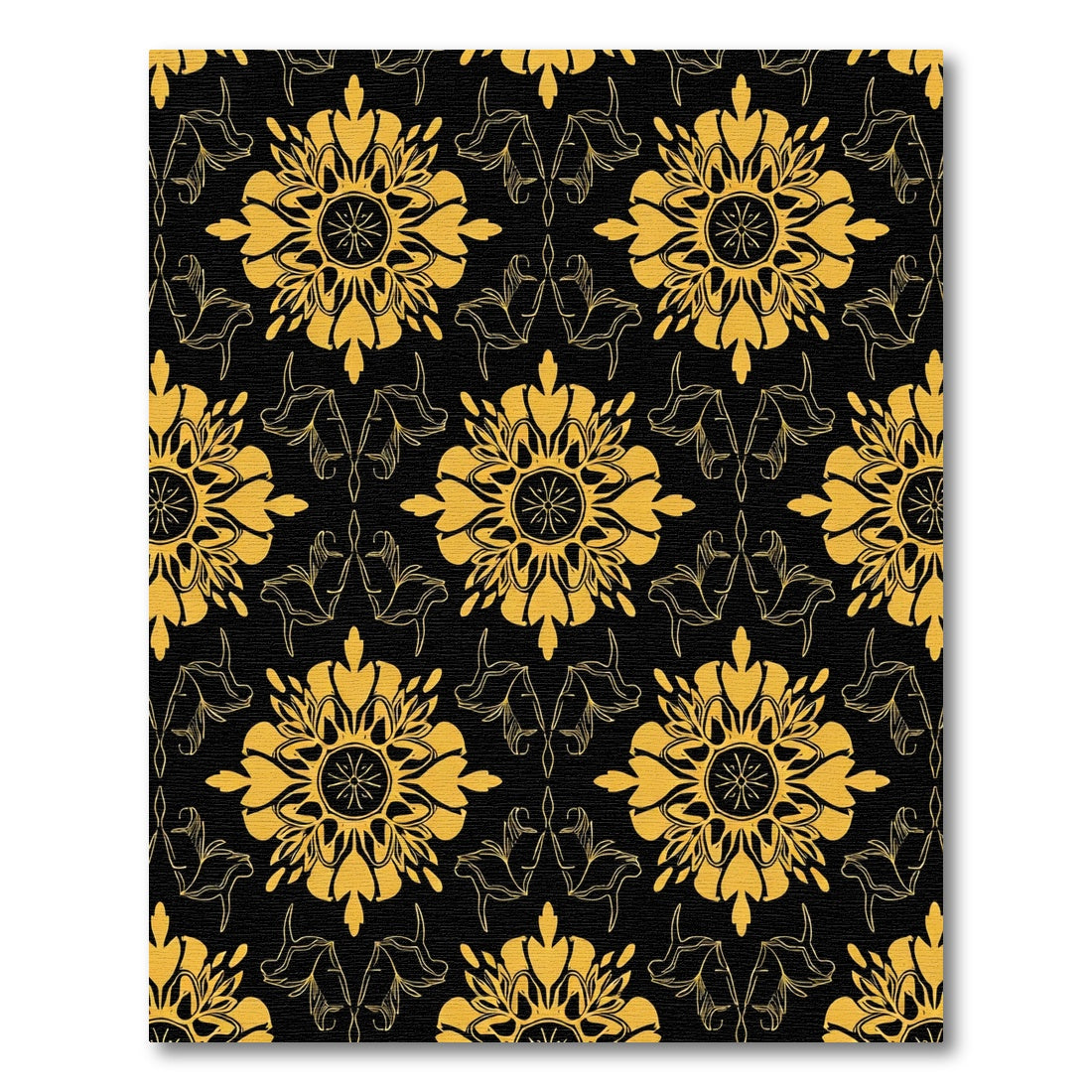 Golden Floral Mandala Black Ornament Rug