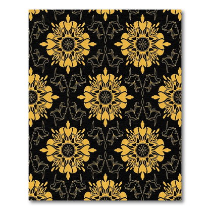 Golden Floral Mandala Black Ornament Rug