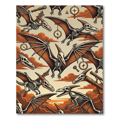 Vintage Pterodactyl Skeleton Explorer Earthy Tone Rug
