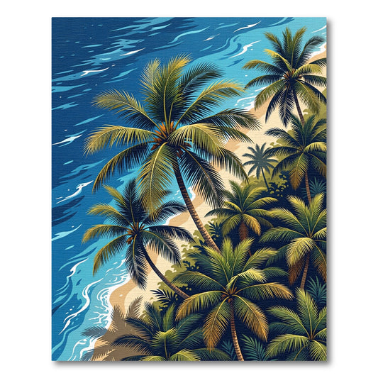 Lush Tropical Palm Beach Shoreline Rug