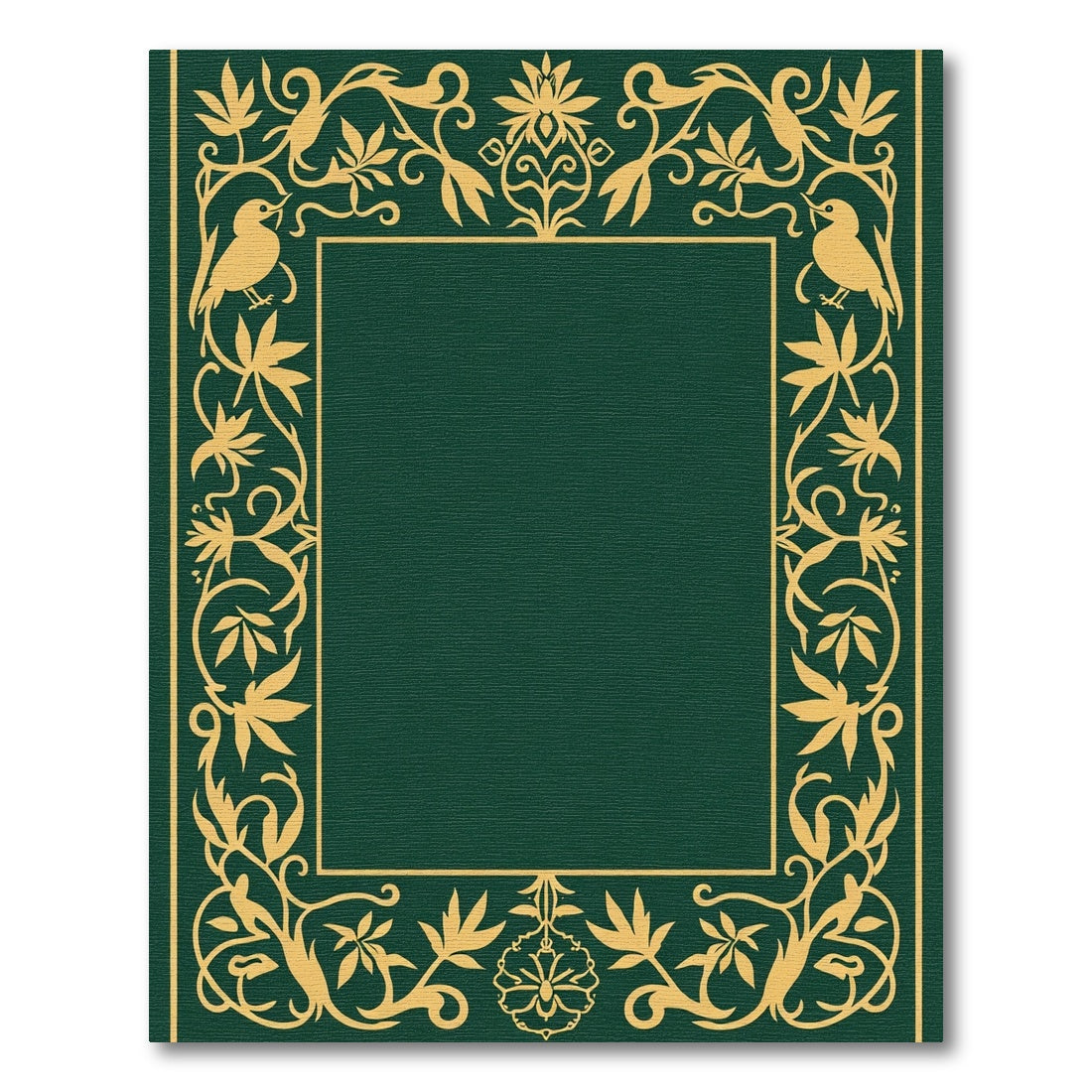 Golden Birds Green Floral Border Rug