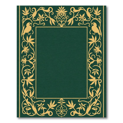 Golden Birds Green Floral Border Rug
