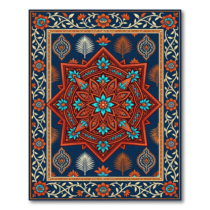 Ornate Teal Orange Floral Star Rug