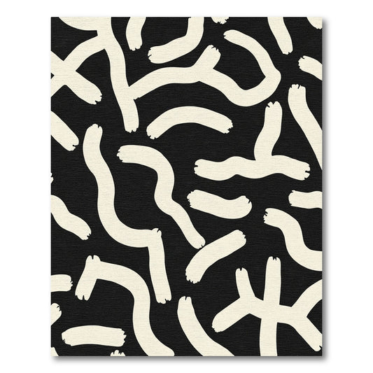 Black Cream Brushstroke Abstract Rug