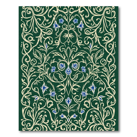 Ornate Forest Green Floral Scroll Rug