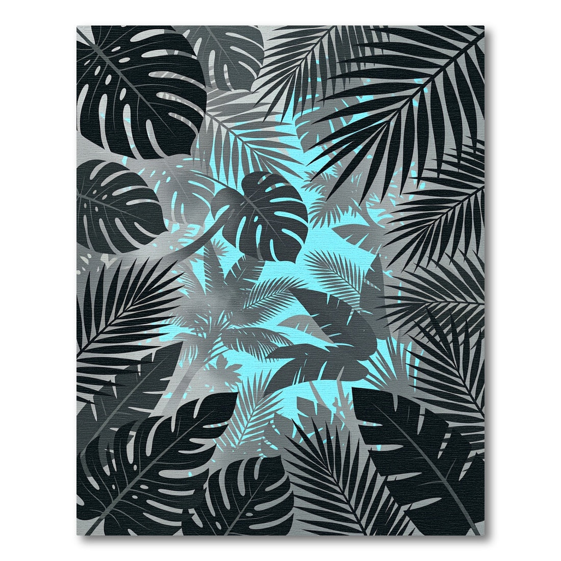 Tropical Black and Blue Leafscape Rug