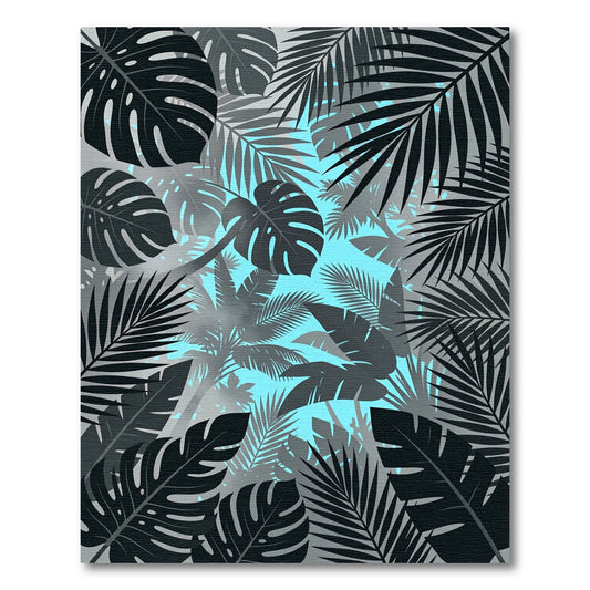 Tropical Black and Blue Leafscape Rug