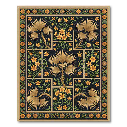 Golden Palm and Floral Botanical Rectangular Area Rug