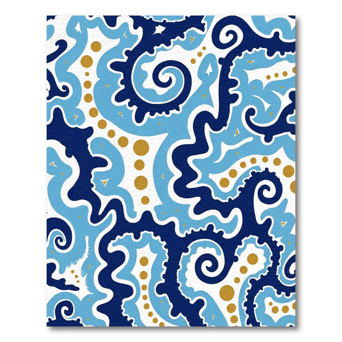 Navy Light Blue Gold Swirls Rug