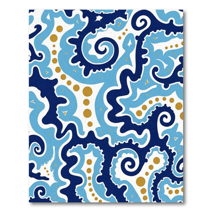Navy Light Blue Gold Swirls Rug