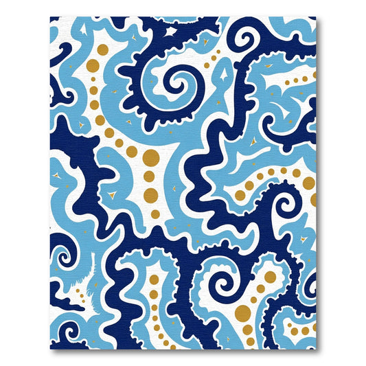 Navy Light Blue Gold Swirls Rug