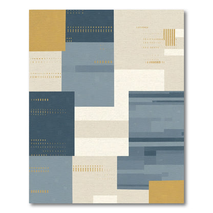 Abstract Geometric Ochre Blue Reeds Rug