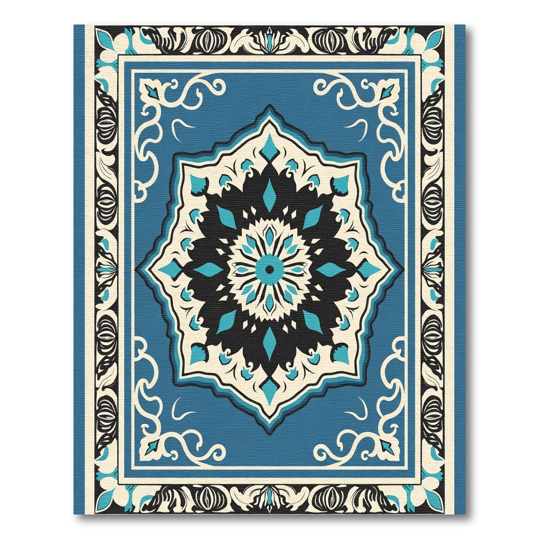 Teal Black Medallion With Ivory Accents Rug