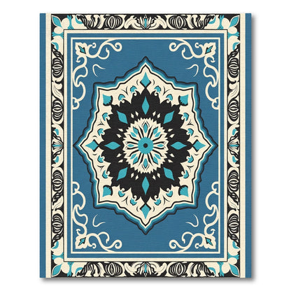 Teal Black Medallion With Ivory Accents Rug